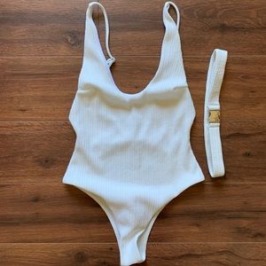 White Floralkini One Piece Bathing Suit
